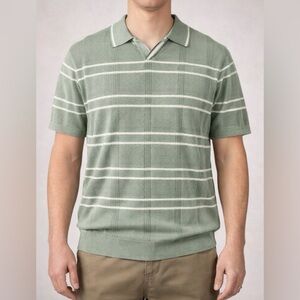 Ben Sherman Men’s Open Neck Polo Shirt Green Striped Knit Size L Textured NEW